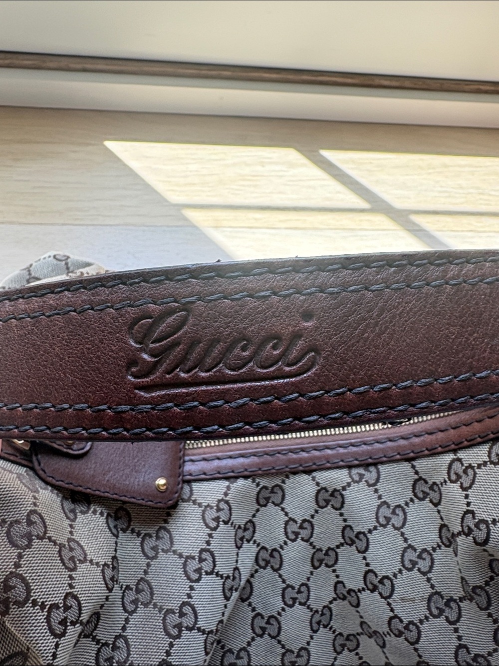 Gucci Beige and Brown GG Monogram Shoulder Bag with Gold Hardware - Picture 3 of 14